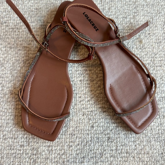 lolacruz Shoes - Lolacruz Brown Strappy Sandals with Rhinestones